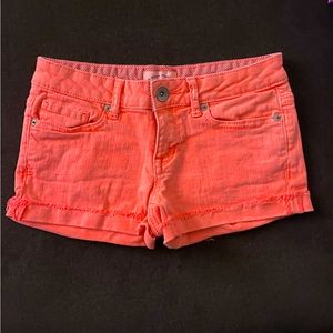 Aeropostale Neon Orange denim shorts, size 0. Excellent condition.